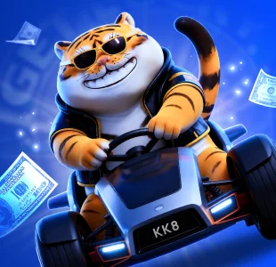 Cartoon tiger driving a go-kart