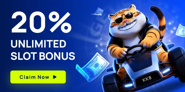 KK8 promotion banner: 20% Unlimited Slot Bonus