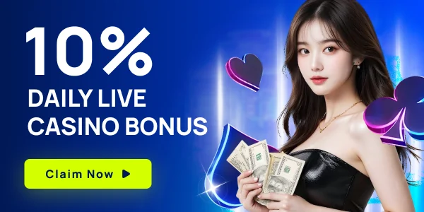 KK8 promotion banner: 10% Daily Live Casino Bonus