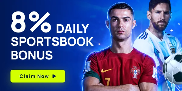 KK8 promotion banner: 8% Daily Sportsbook Bonus